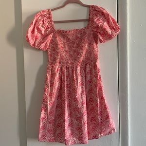 Jcrew Pink Puff Sleeve Paisley Smocked Short Dress